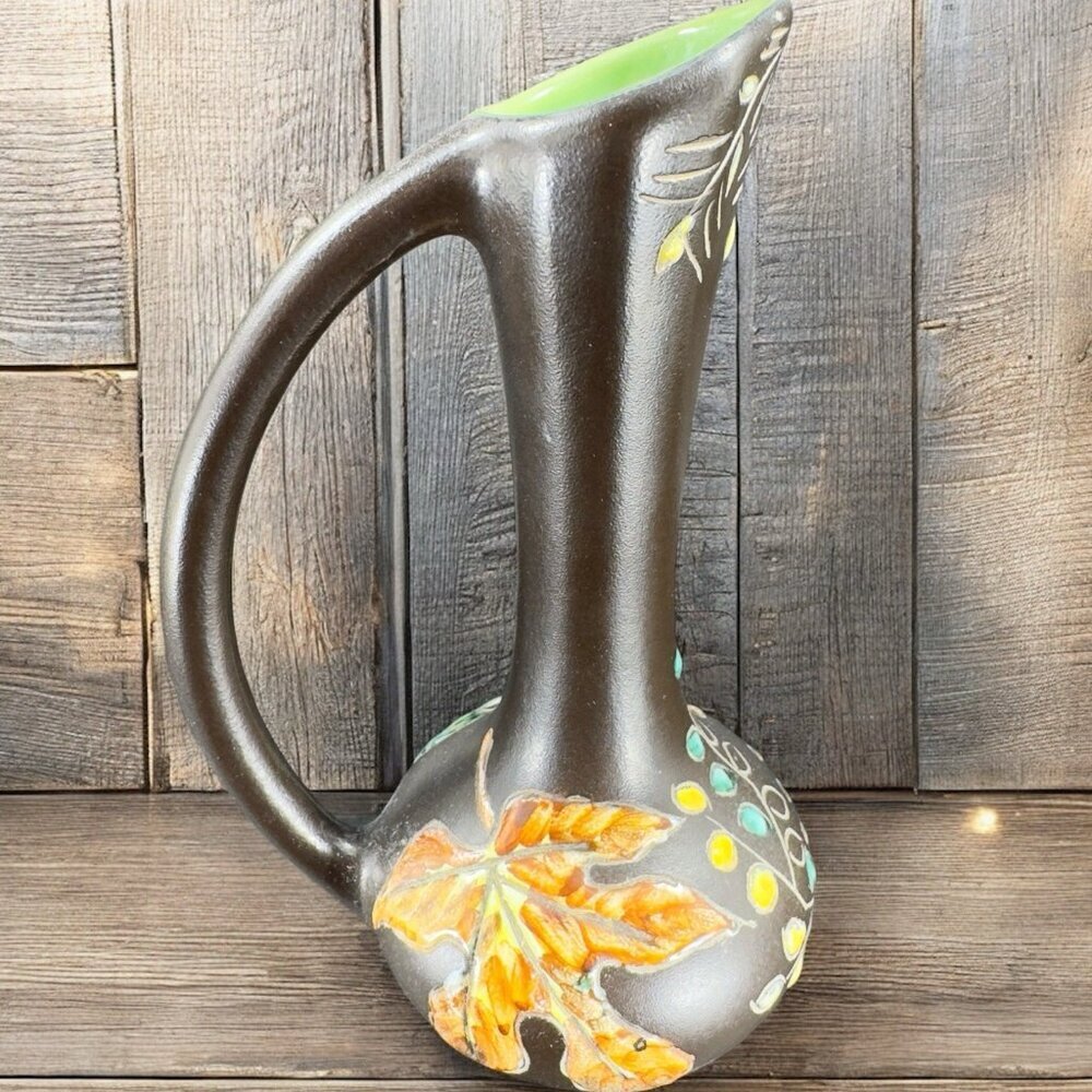 Vintage Herta Gertz Pottery Vase Pitcher Jug Signed Canada Hand Carved Ceramic